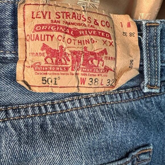 Levi’s 501 Button Fly Jeans 38x32 | Straight Fit Vintage Blue Denim Pants - Picture 3 of 9